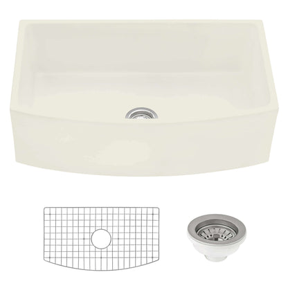 Ruvati 33 inch Fireclay  Farmhouse Kitchen Sink Bow Front Curved Apron Single Bowl - RVL2398