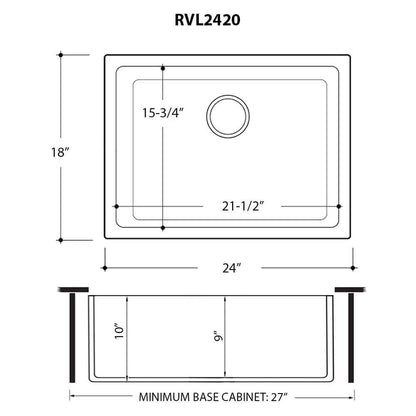 Ruvati 24-inch Fireclay Undermount / Drop-in Topmount Kitchen Sink Single Bowl - RVL2420