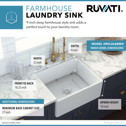 Ruvati 23-inch Fireclay Farmhouse Kitchen Laundry Utility Sink Single Bowl - RVL2468