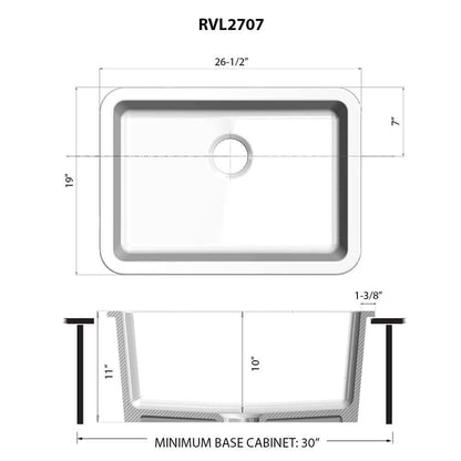 Ruvati 27-inch Fireclay Undermount / Drop-in Topmount Kitchen Sink Single Bowl - RVL2707