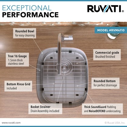 Ruvati 15 x 18 inch Undermount 16 Gauge Stainless Steel Bar Prep Sink - RVM4110