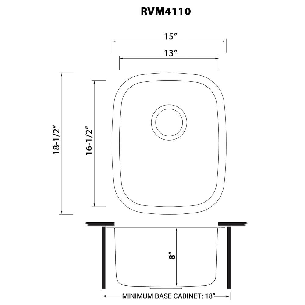 Ruvati 15 x 18 inch Undermount 16 Gauge Stainless Steel Bar Prep Sink - RVM4110