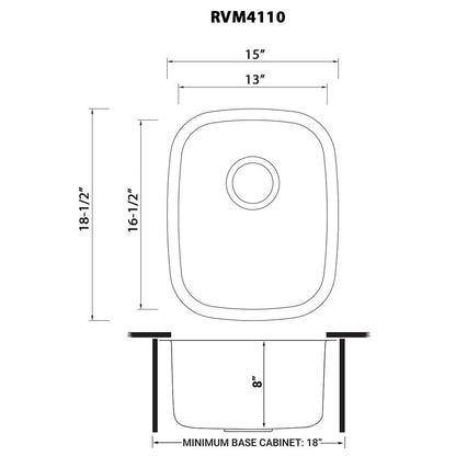 Ruvati 15 x 18 inch Undermount 16 Gauge Stainless Steel Bar Prep Sink - RVM4110