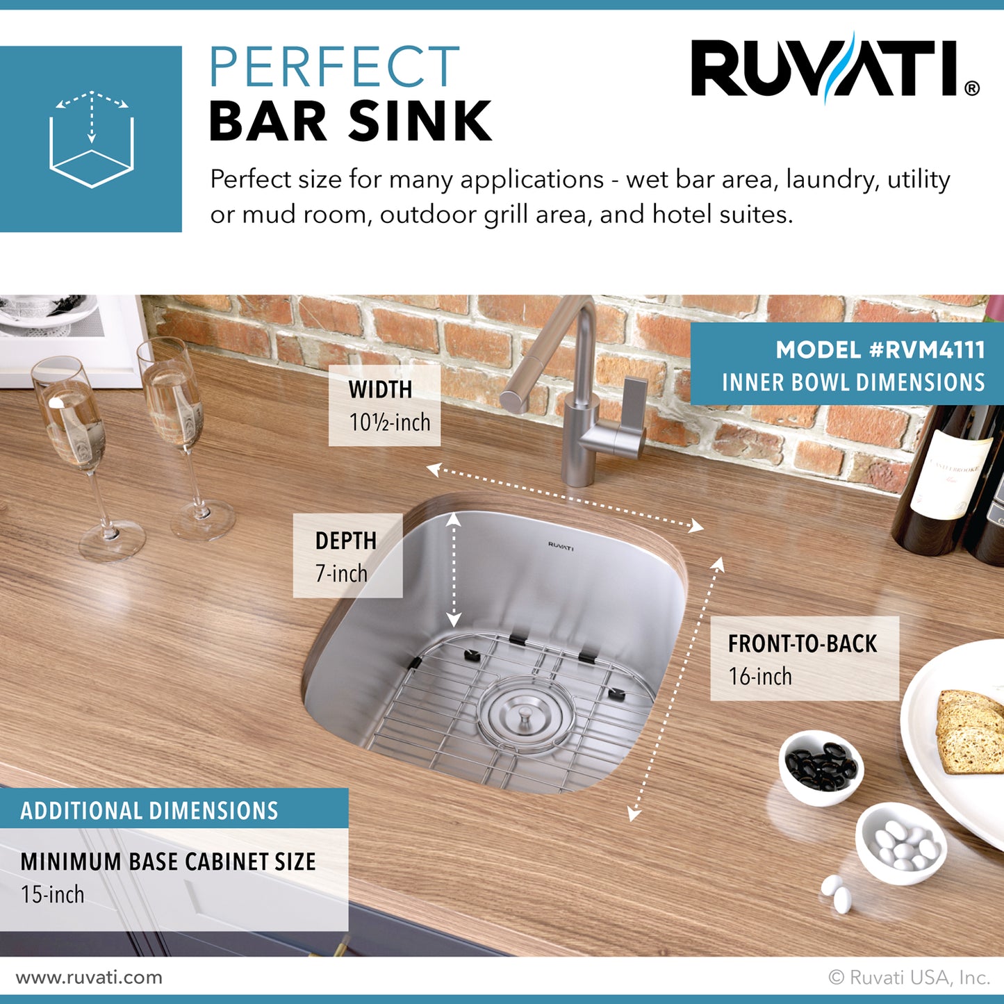 Ruvati 12 x 18 inch Undermount 16 Gauge Stainless Steel Bar Prep Sink - RVM4111