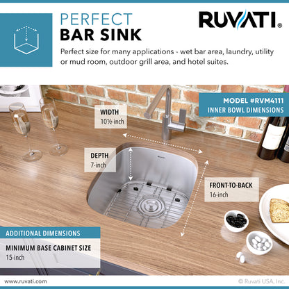 Ruvati 12 x 18 inch Undermount 16 Gauge Stainless Steel Bar Prep Sink - RVM4111