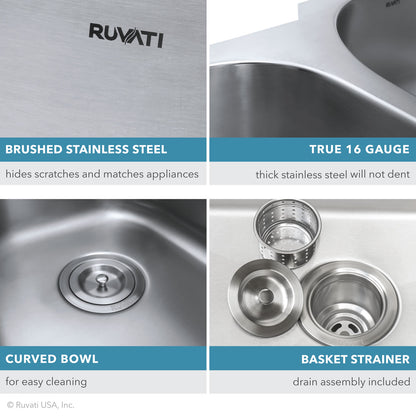 Ruvati 12 x 18 inch Undermount 16 Gauge Stainless Steel Bar Prep Sink - RVM4111