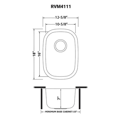 Ruvati 12 x 18 inch Undermount 16 Gauge Stainless Steel Bar Prep Sink - RVM4111