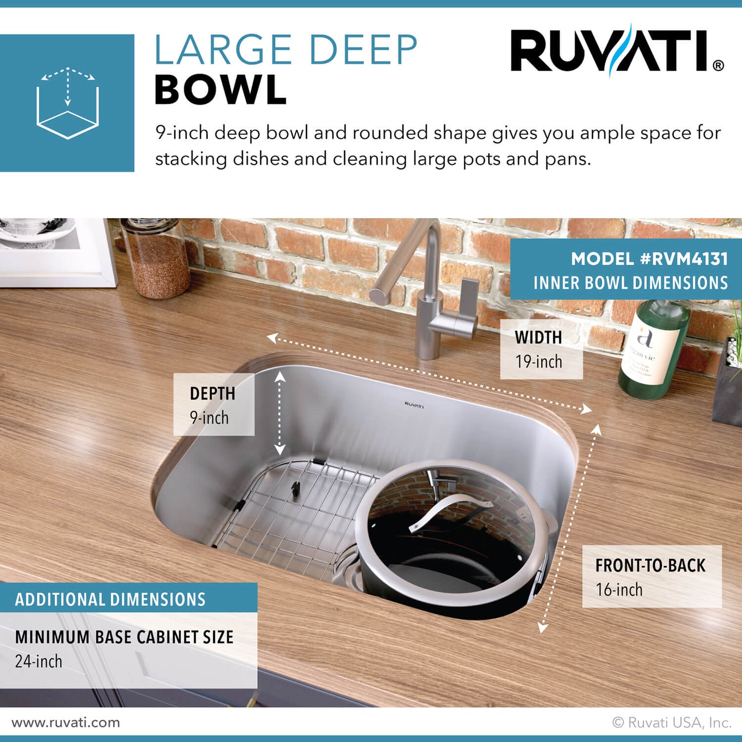 Ruvati 21-inch Undermount 16 Gauge Stainless Steel Kitchen Sink Single Bowl - RVM4131