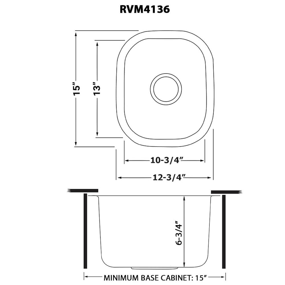 Ruvati 13 x 15 inch Bar Prep Sink Undermount 16 Gauge Stainless Steel - RVM4136