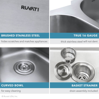 Ruvati 16 x 16 inch Bar Prep Sink Undermount 16 Gauge Stainless Steel - RVM4138