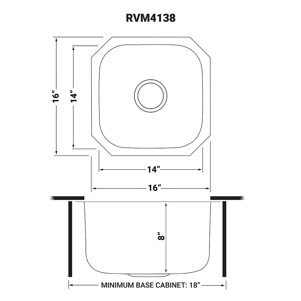 Ruvati 16 x 16 inch Bar Prep Sink Undermount 16 Gauge Stainless Steel - RVM4138