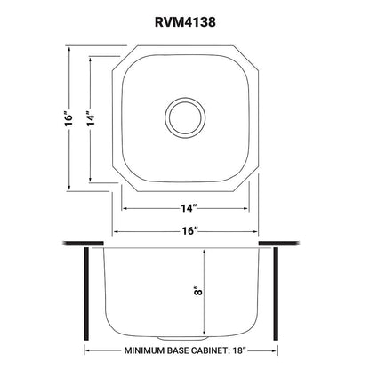 Ruvati 16 x 16 inch Bar Prep Sink Undermount 16 Gauge Stainless Steel - RVM4138