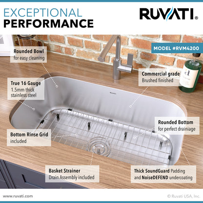 Ruvati 32-inch Undermount 16 Gauge Stainless Steel Kitchen Sink Single Bowl - RVM4200