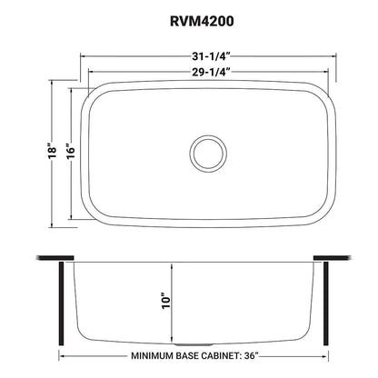 Ruvati 32-inch Undermount 16 Gauge Stainless Steel Kitchen Sink Single Bowl - RVM4200