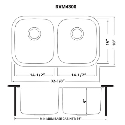 Ruvati 32-inch Undermount 50/50 Double Bowl 16 Gauge Stainless Steel Kitchen Sink - RVM4300