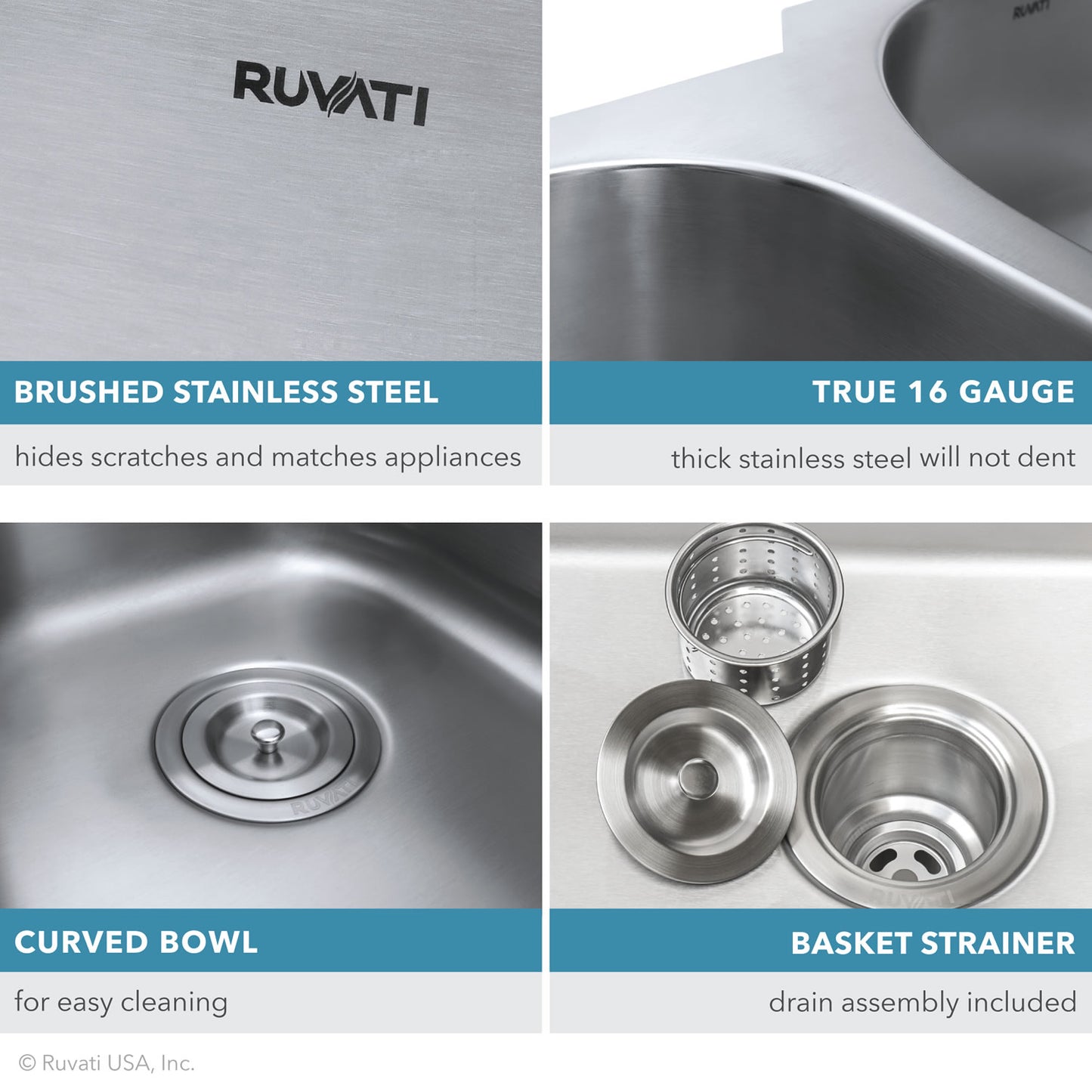 Ruvati 29-inch Undermount 50/50 Double Bowl 16 Gauge Stainless Steel Kitchen Sink - RVM4301