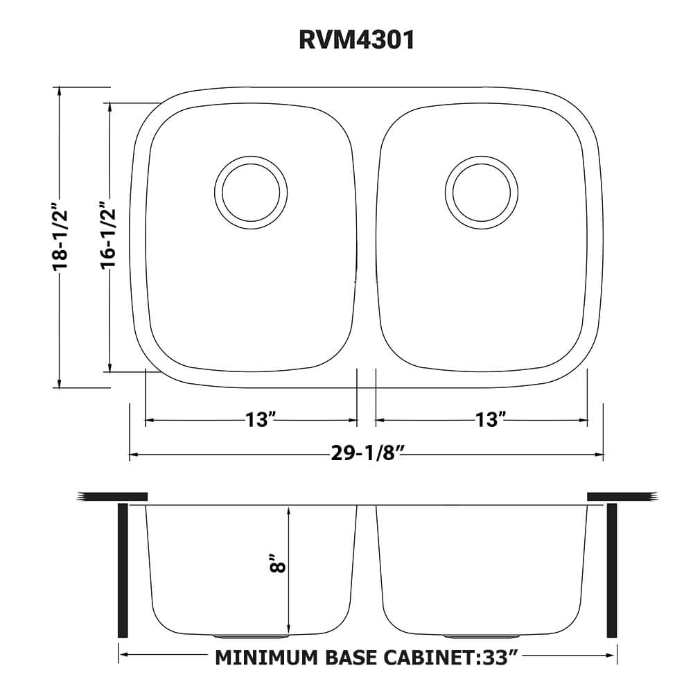 Ruvati 29-inch Undermount 50/50 Double Bowl 16 Gauge Stainless Steel Kitchen Sink - RVM4301