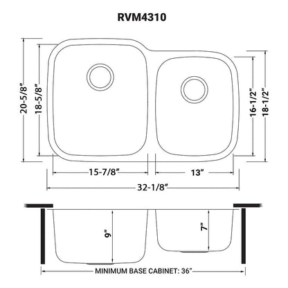 Ruvati 32-inch Undermount 60/40 Double Bowl 16 Gauge Stainless Steel Kitchen Sink - RVM4310