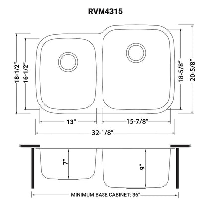 Ruvati 32-inch Undermount 40/60 Double Bowl 16 Gauge Stainless Steel Kitchen Sink - RVM4315