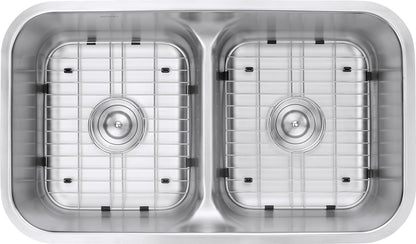 Ruvati 32-inch Low-Divide 50/50 Double Bowl Undermount 16 Gauge Stainless Steel Kitchen Sink - RVM4350