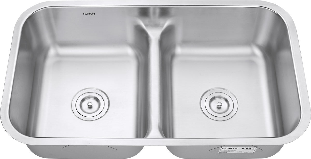 Ruvati 32-inch Low-Divide 50/50 Double Bowl Undermount 16 Gauge Stainless Steel Kitchen Sink - RVM4350