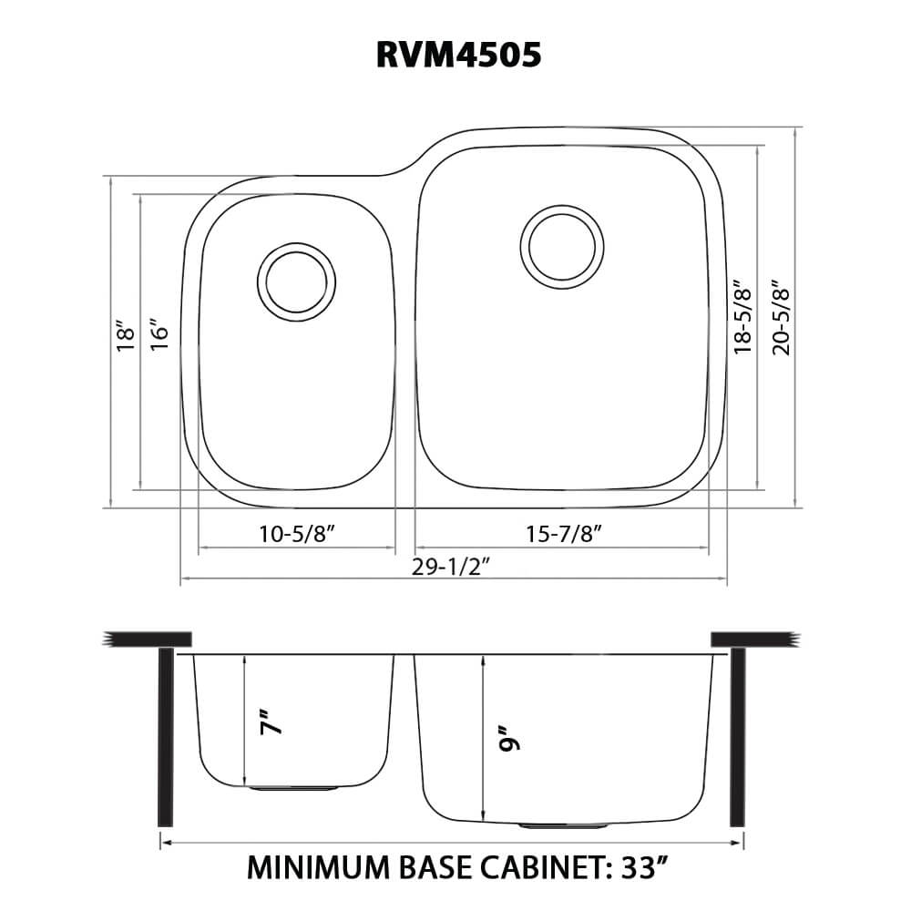 Ruvati 29-inch Undermount 40/60 Double Bowl 16 Gauge Stainless Steel Kitchen Sink - RVM4505