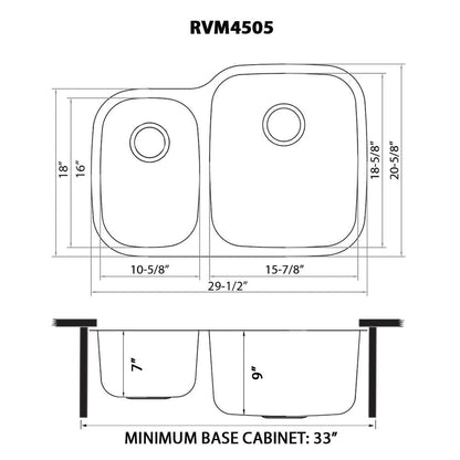 Ruvati 29-inch Undermount 40/60 Double Bowl 16 Gauge Stainless Steel Kitchen Sink - RVM4505