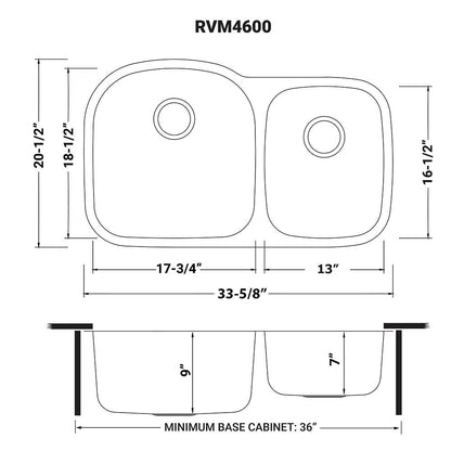 Ruvati 34-inch Undermount 60/40 Double Bowl 16 Gauge Stainless Steel Kitchen Sink - RVM4600