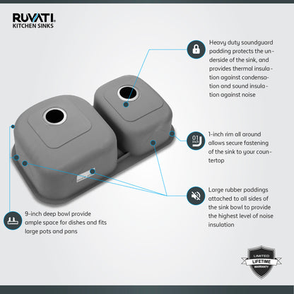 Ruvati 34-inch Undermount 40/60 Double Bowl 16 Gauge Stainless Steel Kitchen Sink - RVM4605