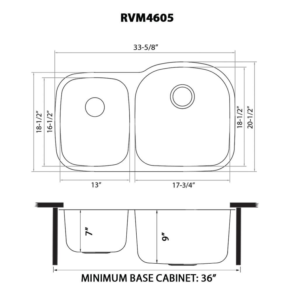 Ruvati 34-inch Undermount 40/60 Double Bowl 16 Gauge Stainless Steel Kitchen Sink - RVM4605