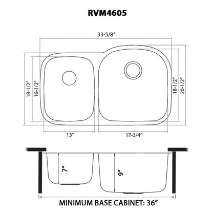 Ruvati 34-inch Undermount 40/60 Double Bowl 16 Gauge Stainless Steel Kitchen Sink - RVM4605