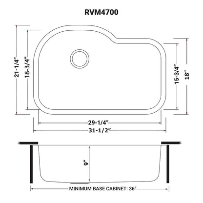 Ruvati RVM4700 Undermount 16 Gauge 32" Kitchen Sink Single Bowl