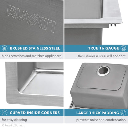 Ruvati 33 x 22 inch Drop-in Topmount Kitchen Sink 16 Gauge Stainless Steel Single Bowl - RVM5001