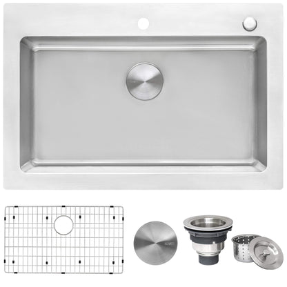 Ruvati 33 x 22 inch Drop-in Topmount Kitchen Sink 16 Gauge Stainless Steel Single Bowl - RVM5001