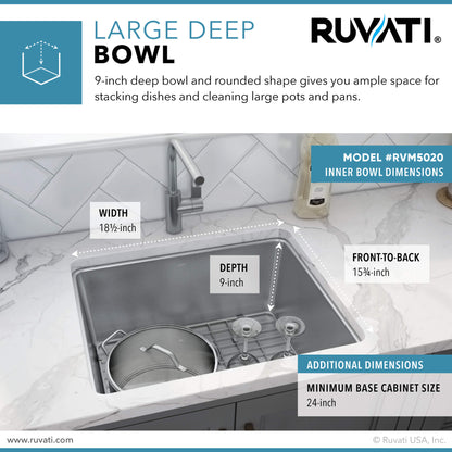 Ruvati 20-inch Undermount Bar Prep Kitchen Sink 16 Gauge Stainless Steel Single Bowl - RVM5020