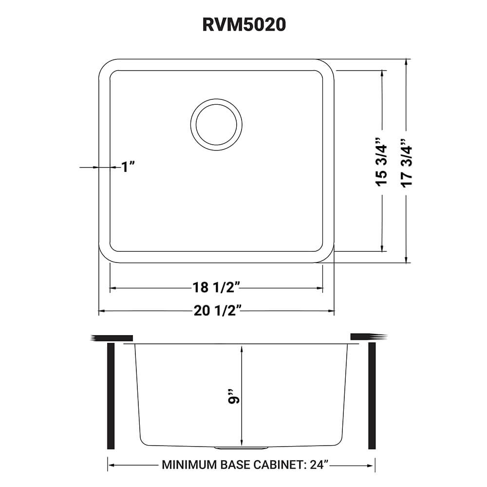 Ruvati 20-inch Undermount Bar Prep Kitchen Sink 16 Gauge Stainless Steel Single Bowl - RVM5020