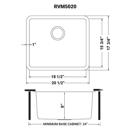 Ruvati 20-inch Undermount Bar Prep Kitchen Sink 16 Gauge Stainless Steel Single Bowl - RVM5020