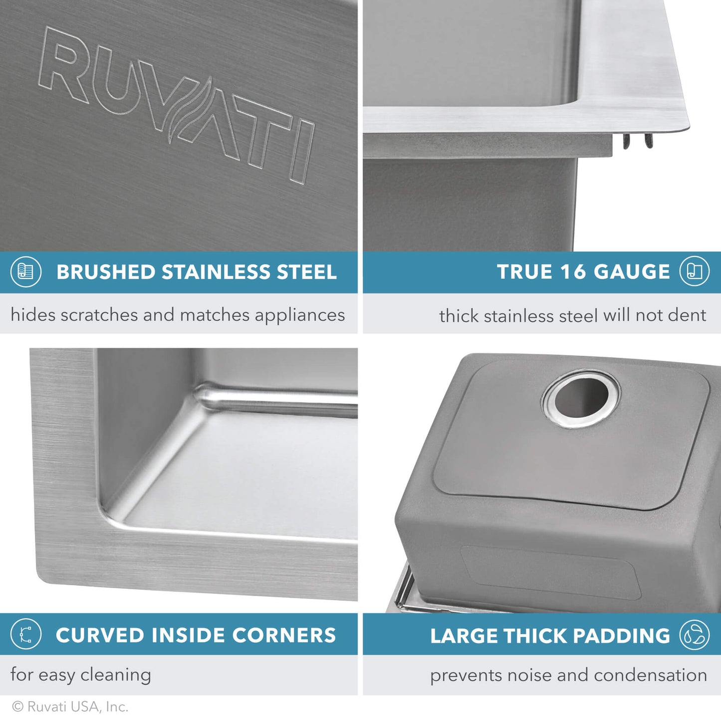 Ruvati 25 x 22 inch Drop-in Topmount Kitchen Sink 16 Gauge Stainless Steel Single Bowl - RVM5025