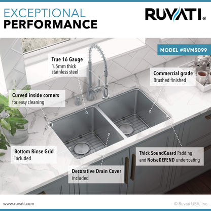 Ruvati 31-inch Undermount Kitchen Sink 50/50 Double Bowl 16 Gauge Stainless Steel - RVM5099