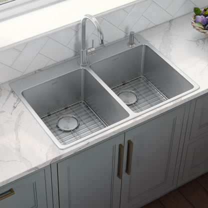 Ruvati 33 x 22 inch Drop-in Topmount Kitchen Sink 16 Gauge Stainless Steel 50/50 Double Bowl - RVM5150