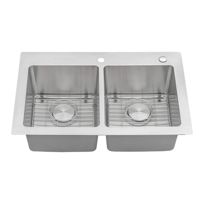 Ruvati 33 x 22 inch Drop-in Topmount Kitchen Sink 16 Gauge Stainless Steel 50/50 Double Bowl - RVM5150