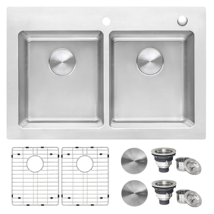 Ruvati 33 x 22 inch Drop-in Topmount Kitchen Sink 16 Gauge Stainless Steel 50/50 Double Bowl - RVM5150