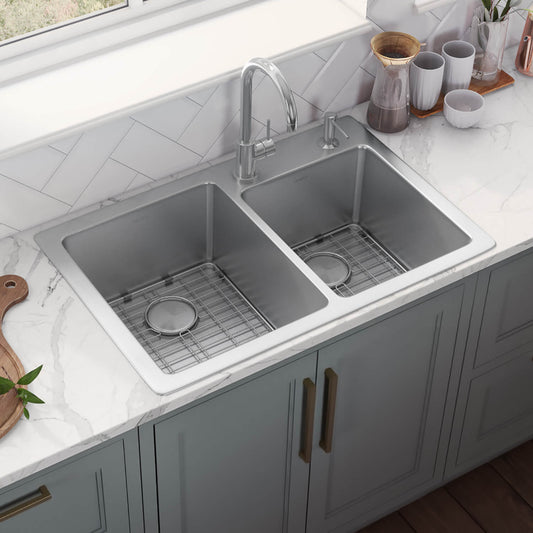 Ruvati 33 x 22 inch Drop-in Topmount Kitchen Sink 16 Gauge Stainless Steel 60/40 Double Bowl - RVM5166