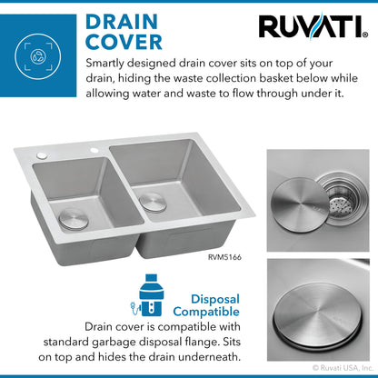 Ruvati 33 x 22 inch Drop-in Topmount Kitchen Sink 16 Gauge Stainless Steel 60/40 Double Bowl - RVM5166