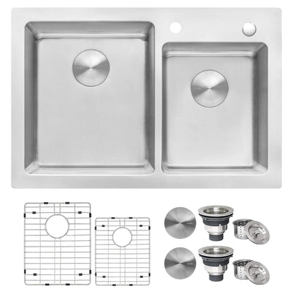 Ruvati 33 x 22 inch Drop-in Topmount Kitchen Sink 16 Gauge Stainless Steel 60/40 Double Bowl - RVM5166