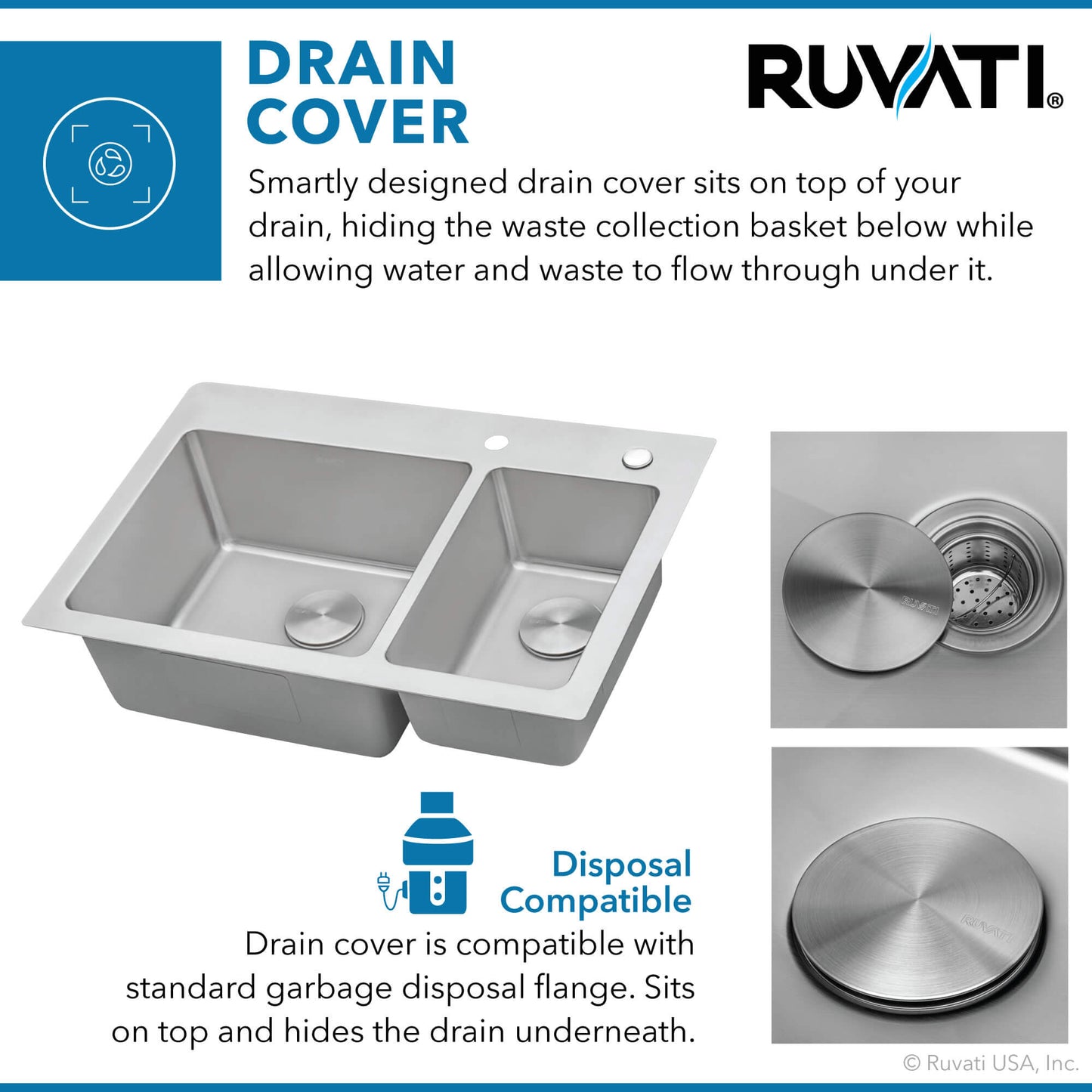 Ruvati 33 x 22 inch Drop-in Topmount Kitchen Sink 16 Gauge Stainless Steel 70/30 Double Bowl - RVM5173