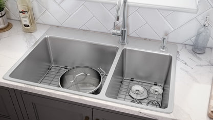 Ruvati 33 x 22 inch Drop-in Topmount Kitchen Sink 16 Gauge Stainless Steel 70/30 Double Bowl - RVM5173