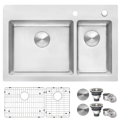 Ruvati 33 x 22 inch Drop-in Topmount Kitchen Sink 16 Gauge Stainless Steel 70/30 Double Bowl - RVM5173