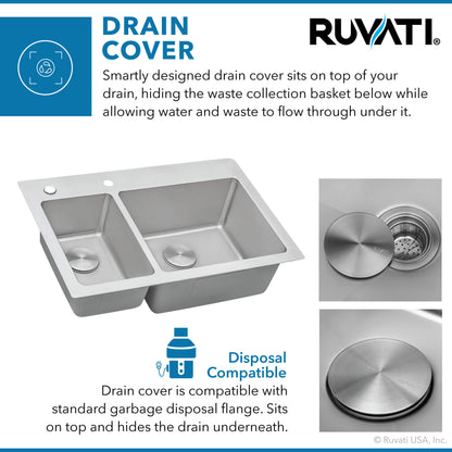 Ruvati 33 x 22 inch Drop-in Topmount Kitchen Sink 16 Gauge Stainless Steel 30/70 Double Bowl - RVM5176