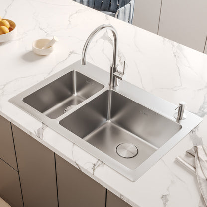 Ruvati 33 x 22 inch Drop-in Topmount Kitchen Sink 16 Gauge Stainless Steel 30/70 Double Bowl - RVM5176